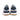 The Edward Runner Sneaker by Anthony Veer features gray suede, navy blue heel panels with gold ANTHONY VEER text, white midsoles, and tan rubber outsoles, seen from the back.