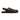 The Anthony Veer Harbor Moc Sandal in Obsidian Milled Black features a closed toe, open heel, and two adjustable buckle straps, crafted from Italian leather and shown in side profile on a white background.