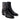 The Sloane Harness Boot in Obsidian Black by Anthony Veer features sleek Italian cowhide leather, side zippers, low heels, and stylish harness straps with metal accents.